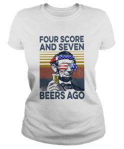 Abraham lincoln drinking four score and seven beers ago american flag independence day vintage retr Classic Ladies