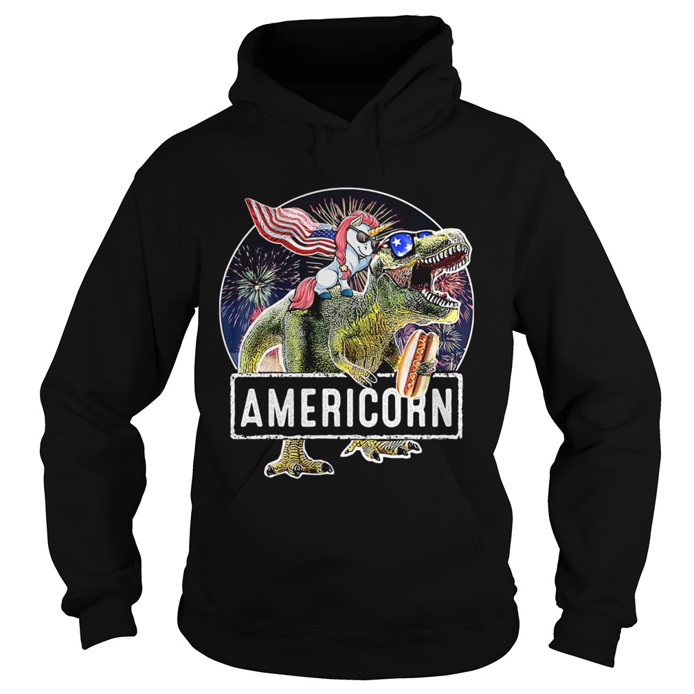 Americorn Unicorn Dinosaurs Sandwich American Flag Independence Day  Hoodie