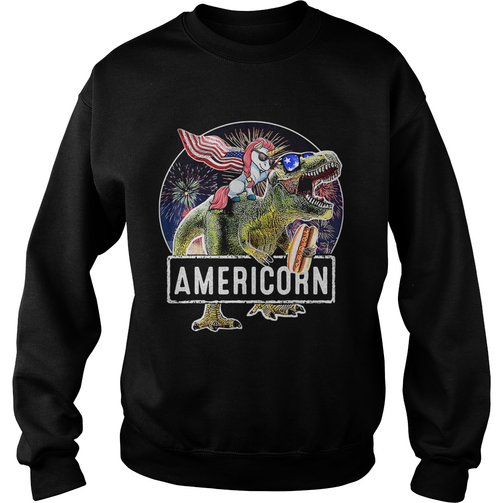 Americorn Unicorn Dinosaurs Sandwich American Flag Independence Day  Sweatshirt