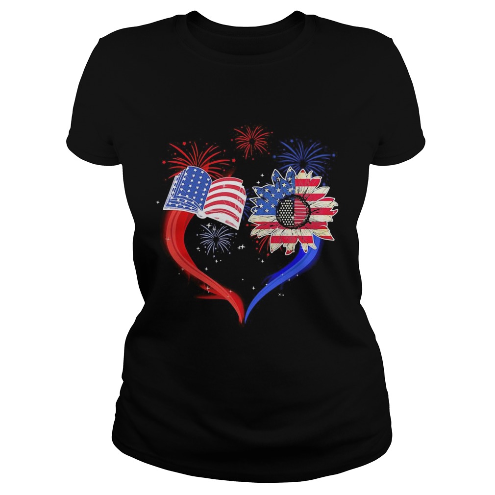 Book Flower Heart American Flag Independence Day Classic Ladies