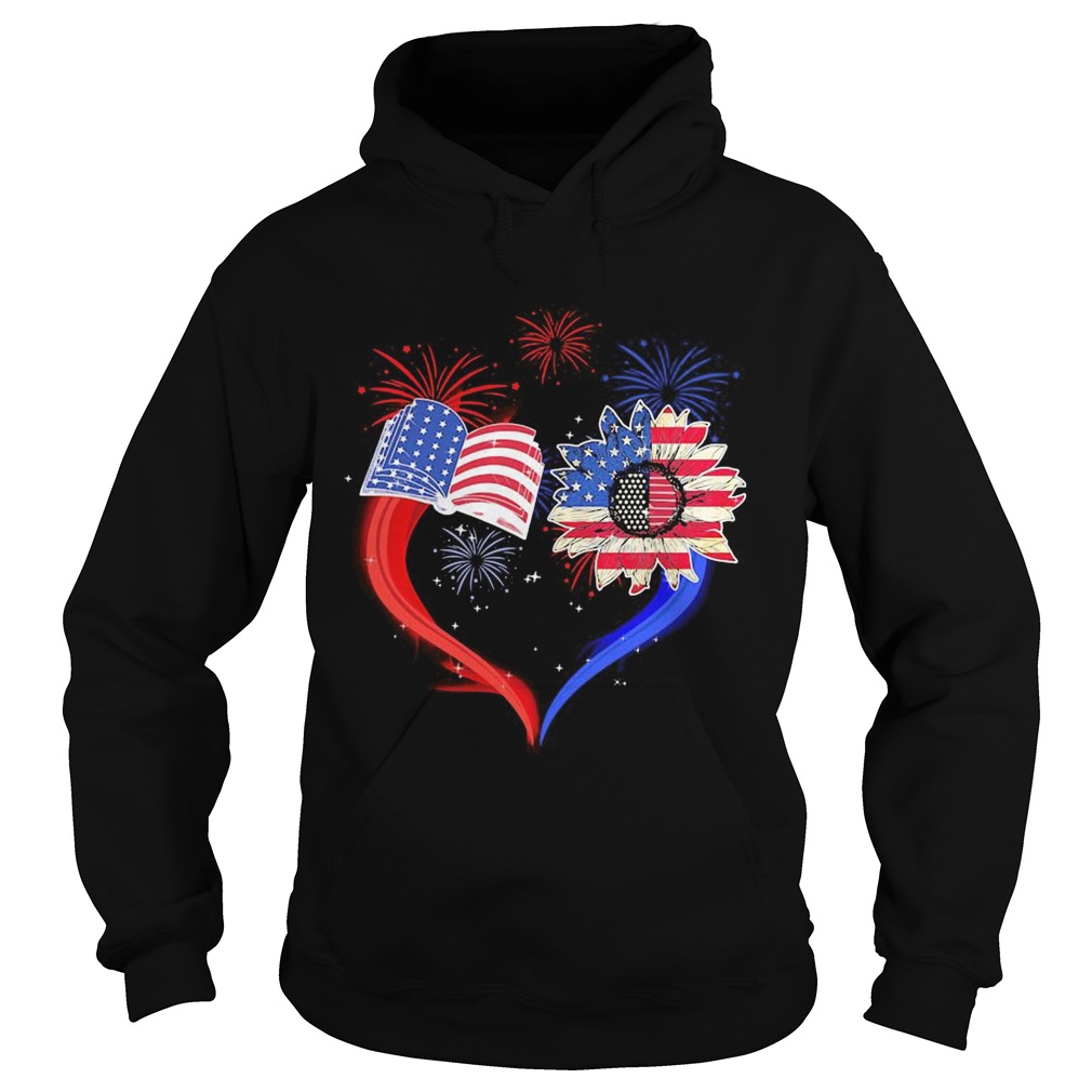 Book Flower Heart American Flag Independence Day Hoodie