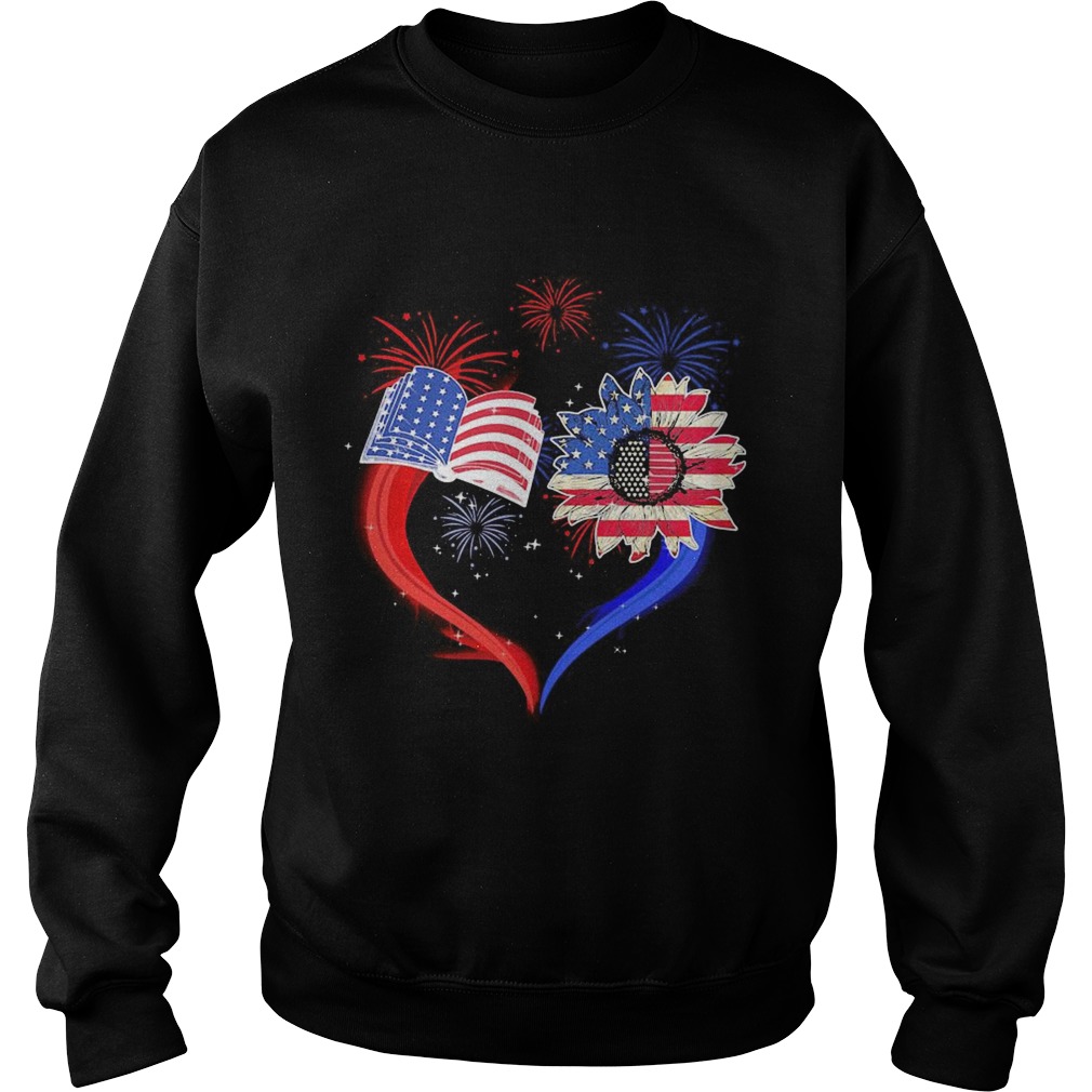 Book Flower Heart American Flag Independence Day Sweatshirt