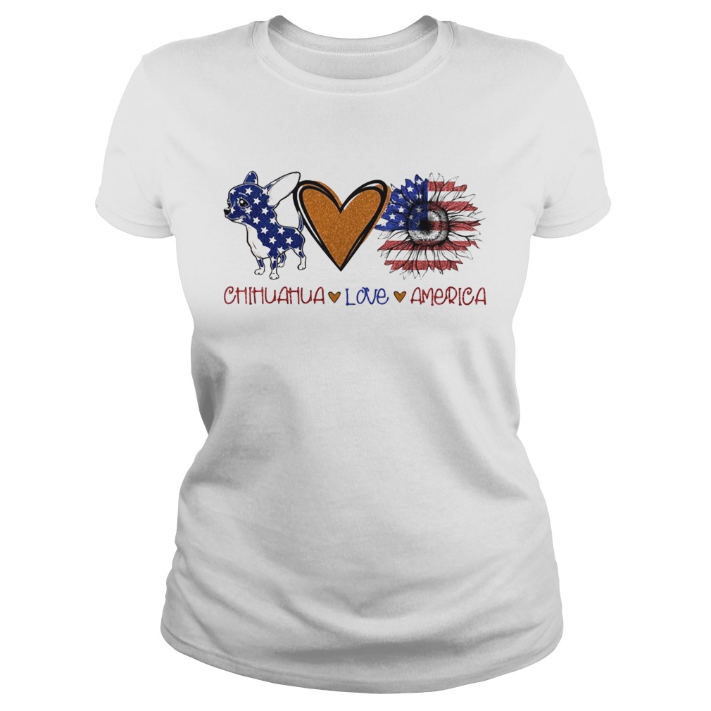 Chihuahua love heart sunflower American flag veteran Independence Day Classic Ladies