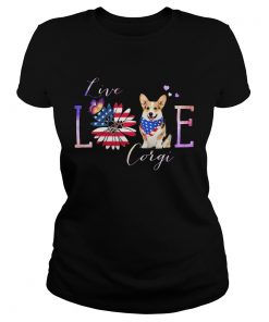 Corgi live love paw sunflower American flag veteran Independence Day  Classic Ladies