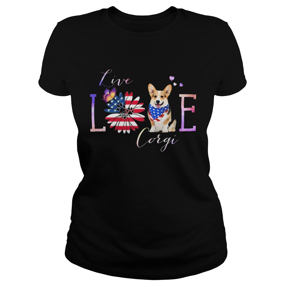Corgi live love paw sunflower American flag veteran Independence Day Classic Ladies