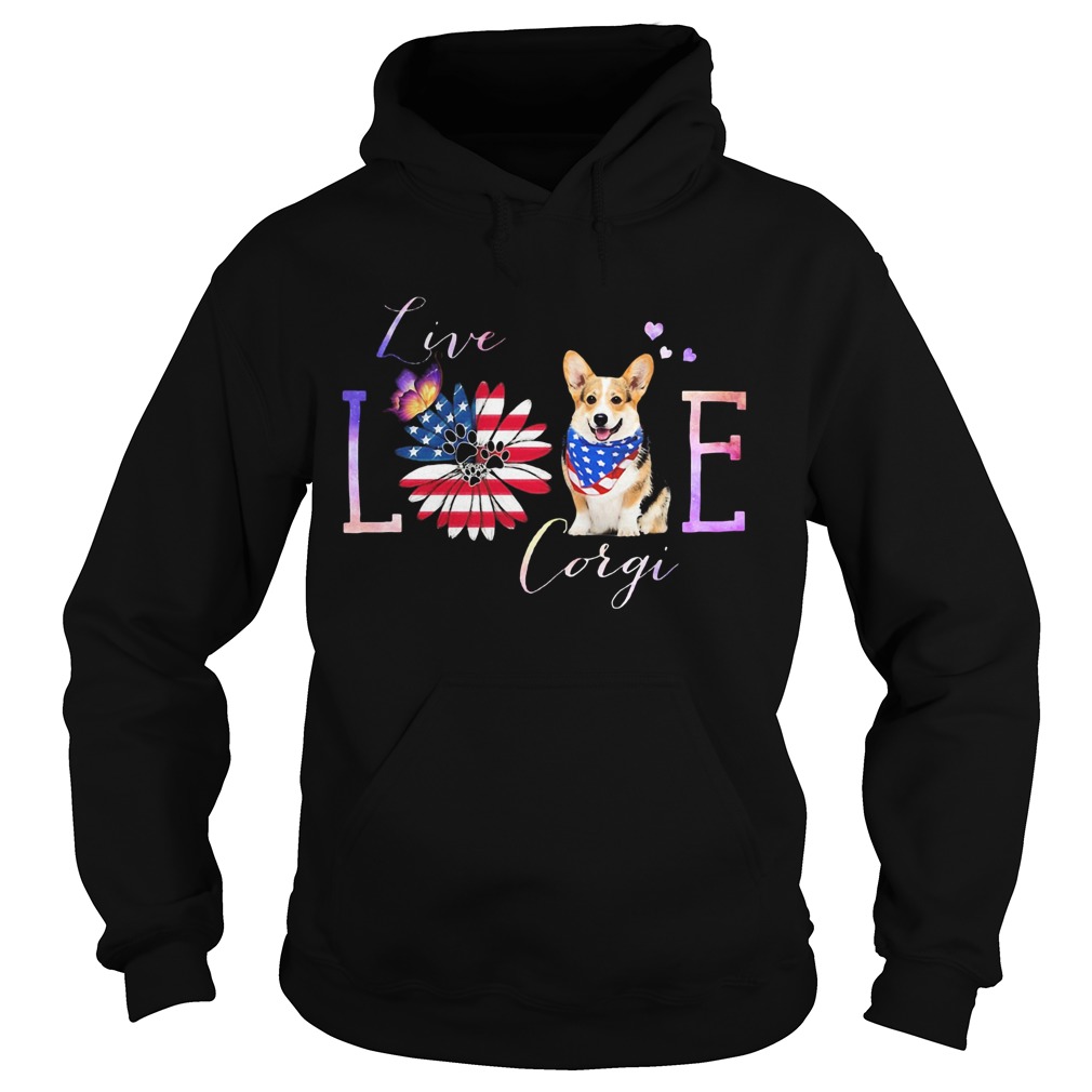 Corgi live love paw sunflower American flag veteran Independence Day Hoodie