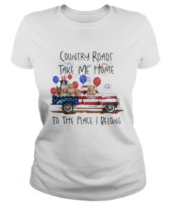 Country roads take me home to the place I belong dogs truck american flag independence day  Classic Ladies