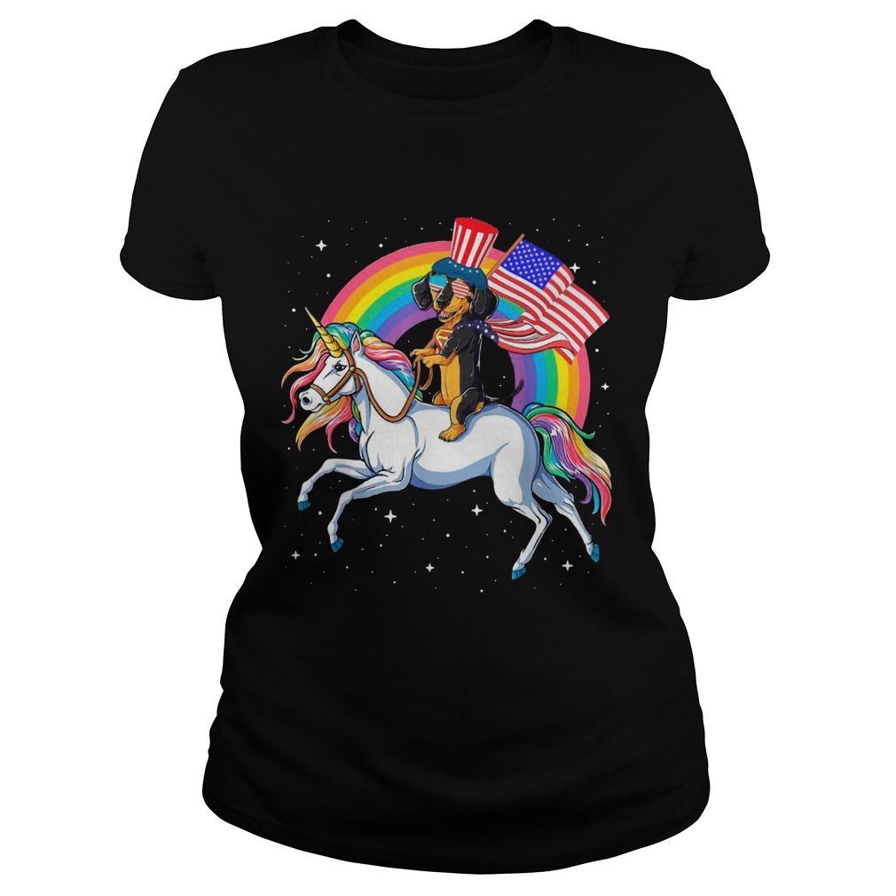 Dachshund Riding Unicorn Happy Independence Classic Ladies
