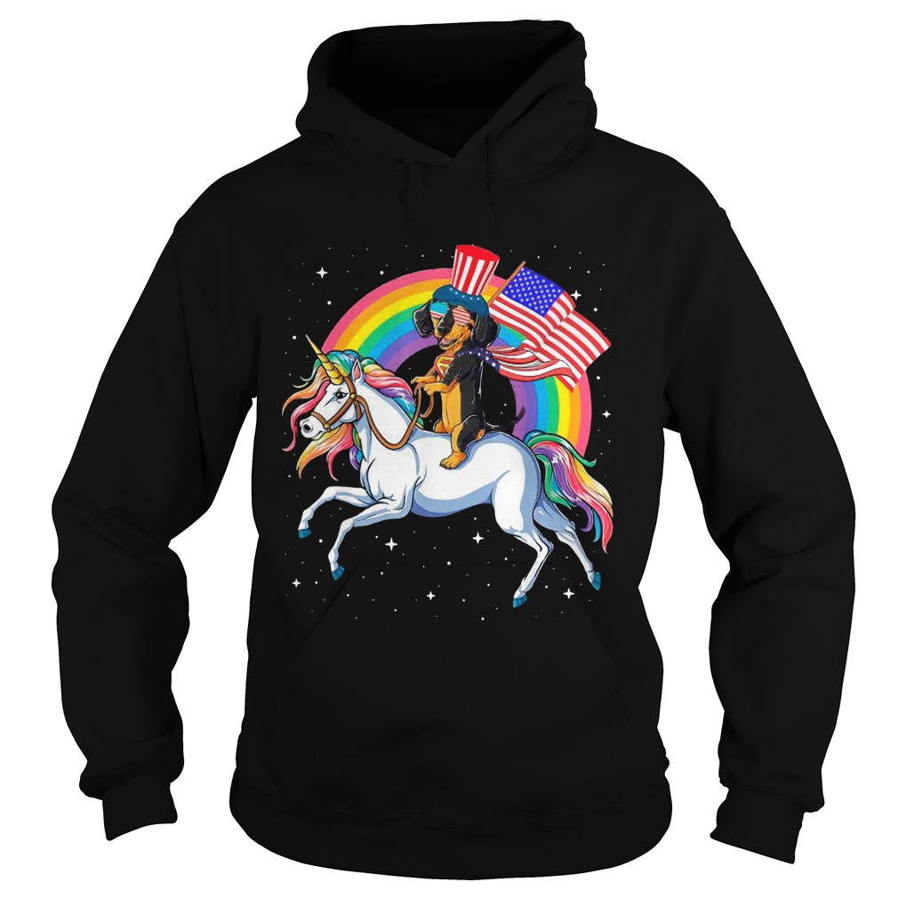 Dachshund Riding Unicorn Happy Independence Hoodie