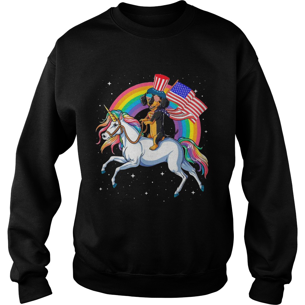 Dachshund Riding Unicorn Happy Independence Sweatshirt
