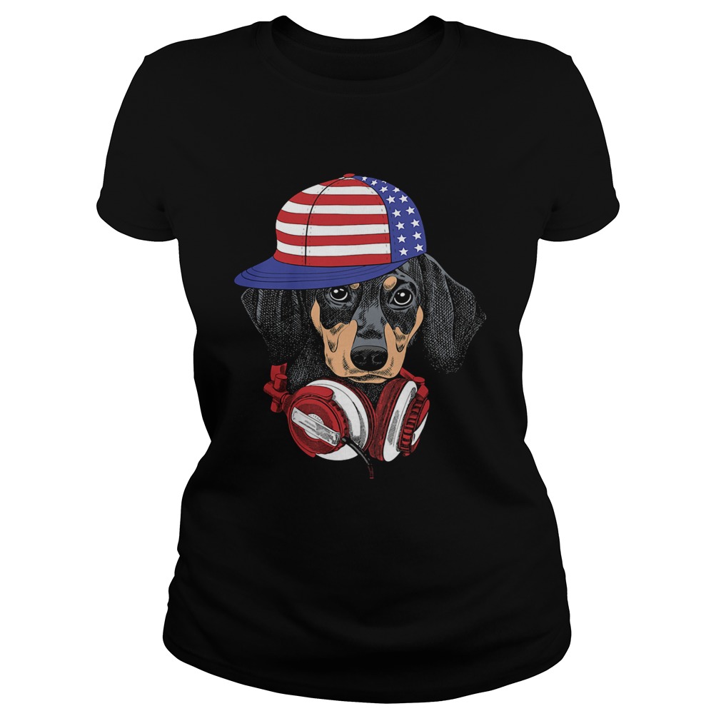 Dachshund listen American flag veteran Independence Day  Classic Ladies