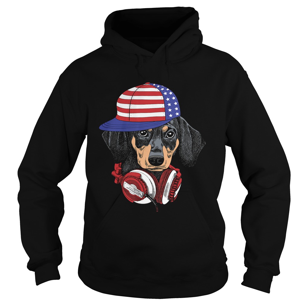 Dachshund listen American flag veteran Independence Day  Hoodie