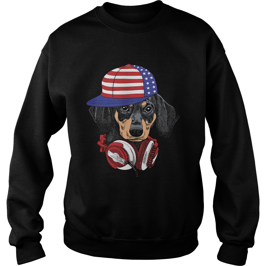 Dachshund listen American flag veteran Independence Day  Sweatshirt