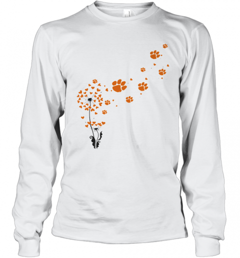 Dandelion Flower Clemson Tigers Football Hearts T-Shirt Long Sleeved T-shirt 