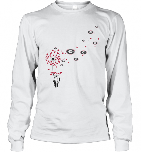 Dandelion Flower Georgia Bulldogs Football Hearts T-Shirt Long Sleeved T-shirt 