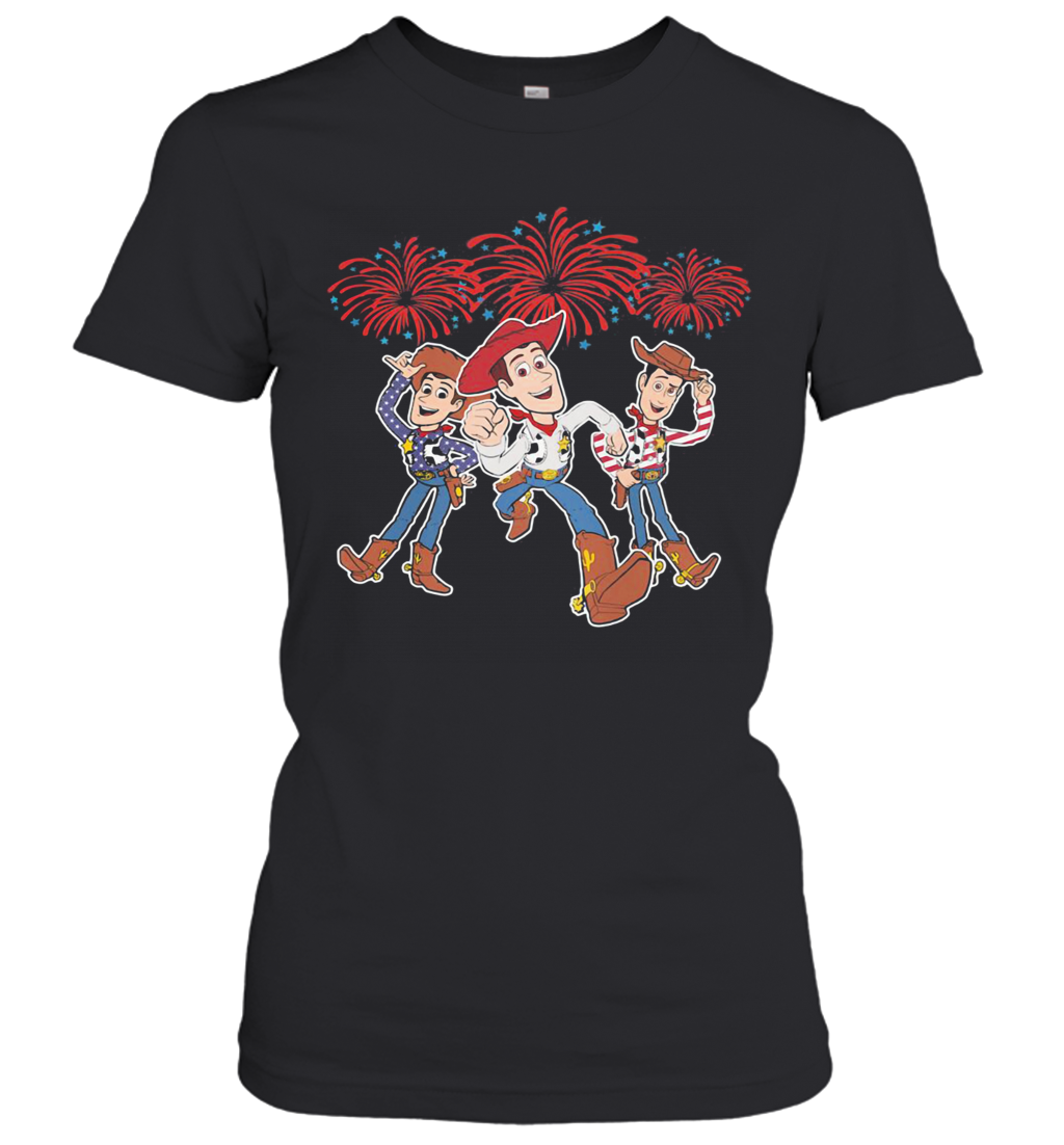 Disney Pixar Toy Woody Firework American Flag Independence Day T-Shirt Classic Women's T-shirt