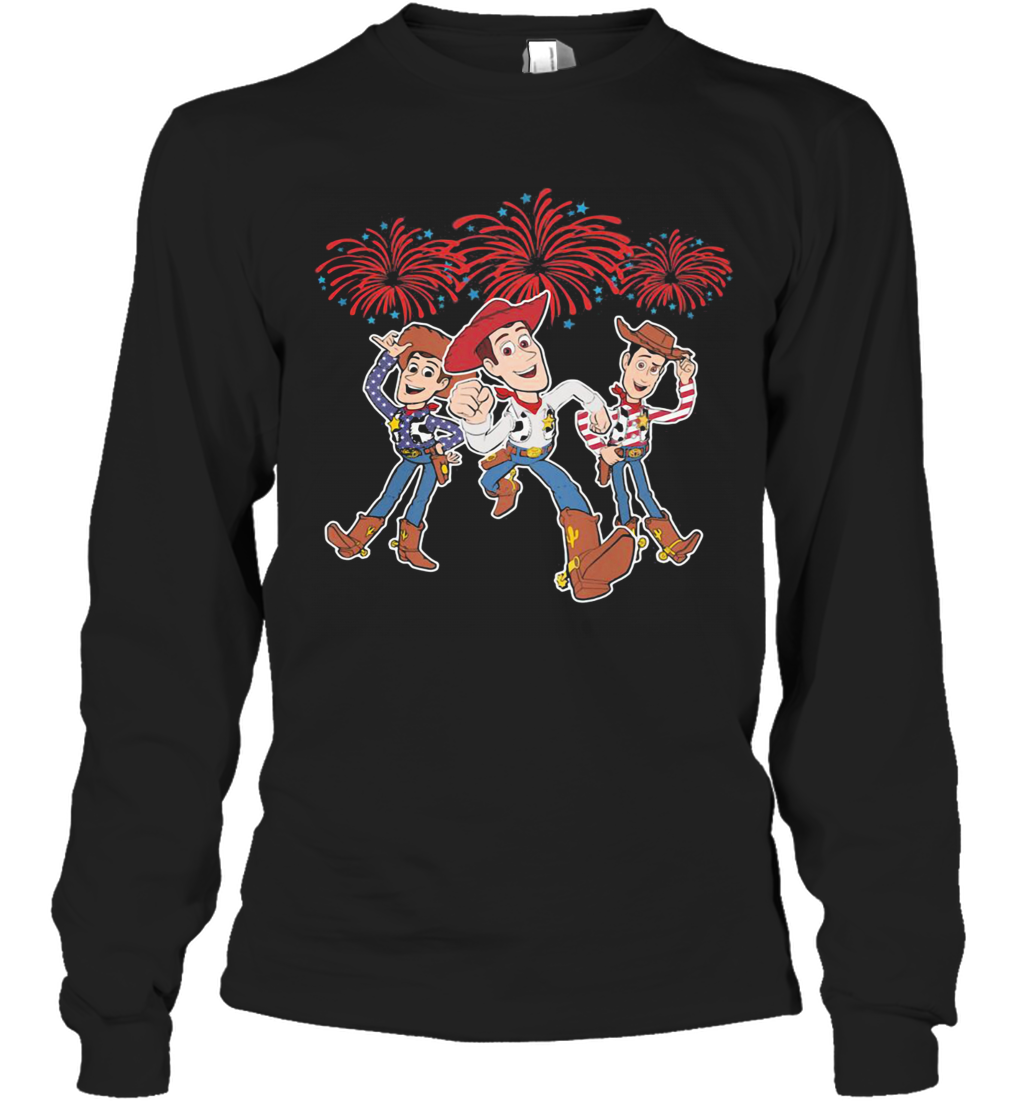 Disney Pixar Toy Woody Firework American Flag Independence Day T-Shirt Long Sleeved T-shirt 