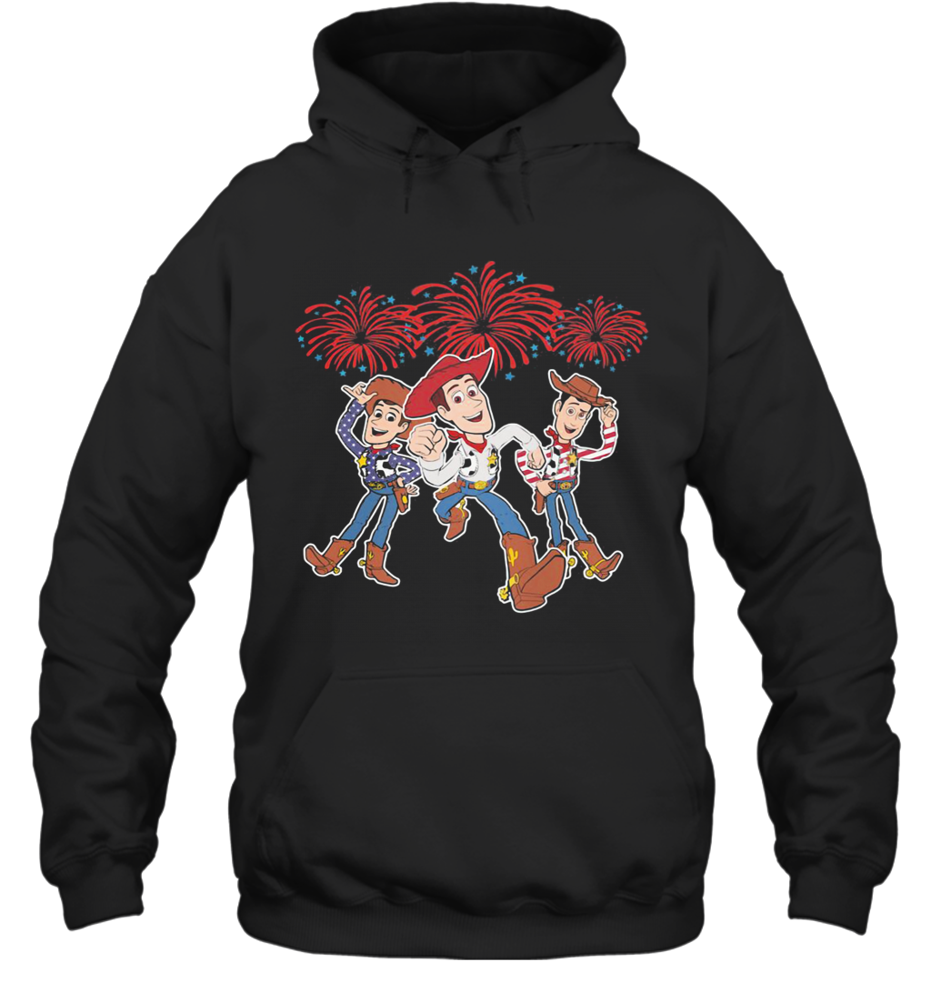 Disney Pixar Toy Woody Firework American Flag Independence Day T-Shirt Unisex Hoodie
