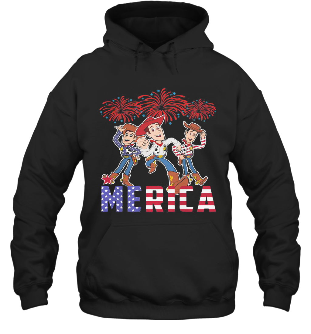 Disney Pixar Toy Woody Merica Firework American Flag Independence Day T-Shirt Unisex Hoodie