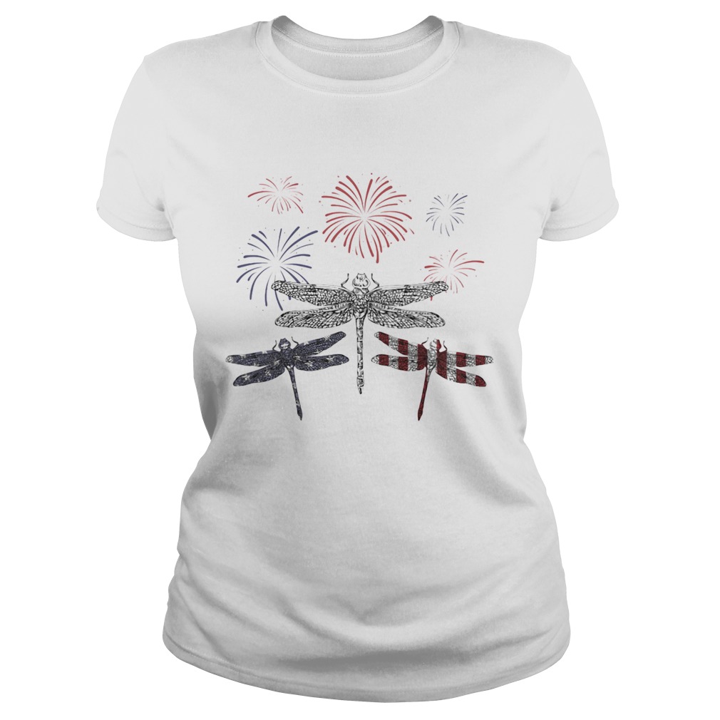 Dragonfly Firework American Flag Independence Day  Classic Ladies