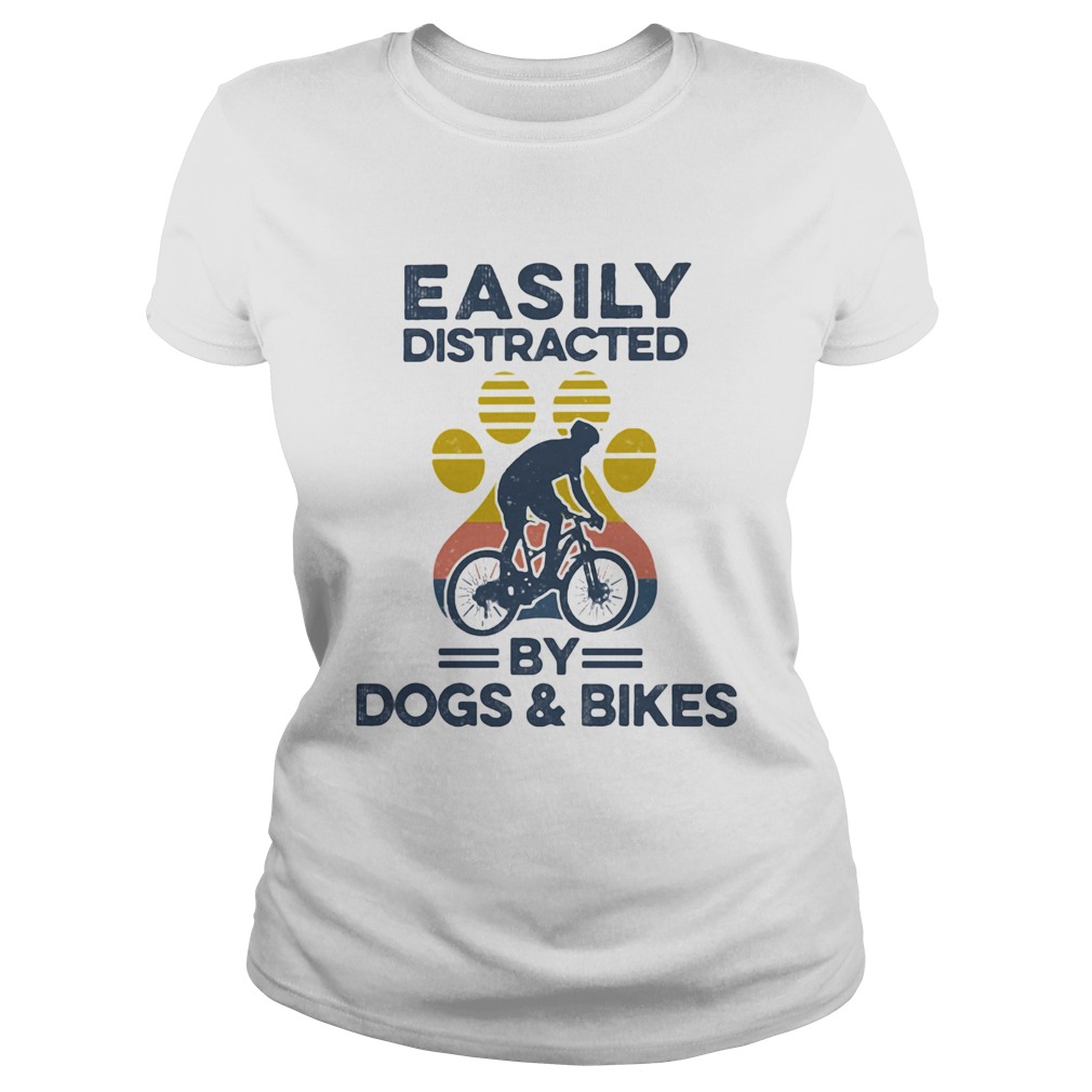 Easily Distracted By Dogs And Bikes Footprint Vintage Retro Classic Ladies