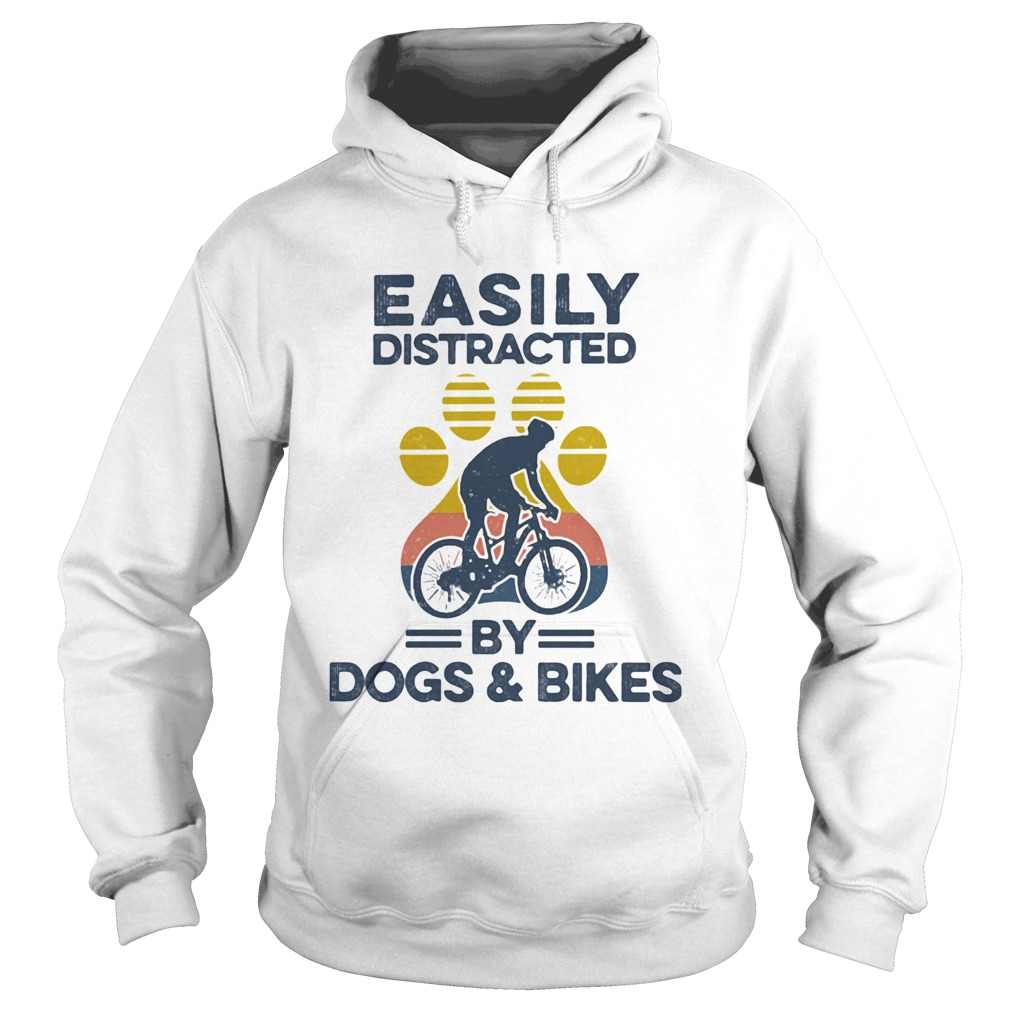 Easily Distracted By Dogs And Bikes Footprint Vintage Retro Hoodie