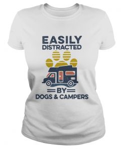 Easily Distracted By Dogs And Campers Footprint Vintage Retro  Classic Ladies