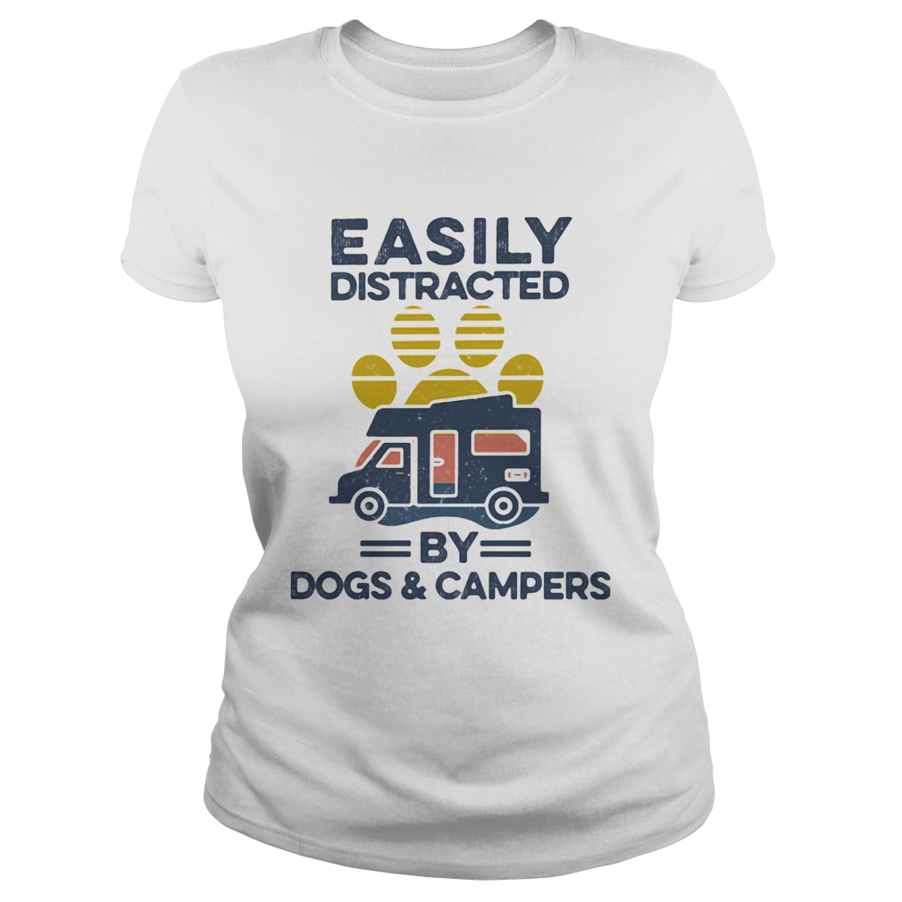 Easily Distracted By Dogs And Campers Footprint Vintage Retro Classic Ladies