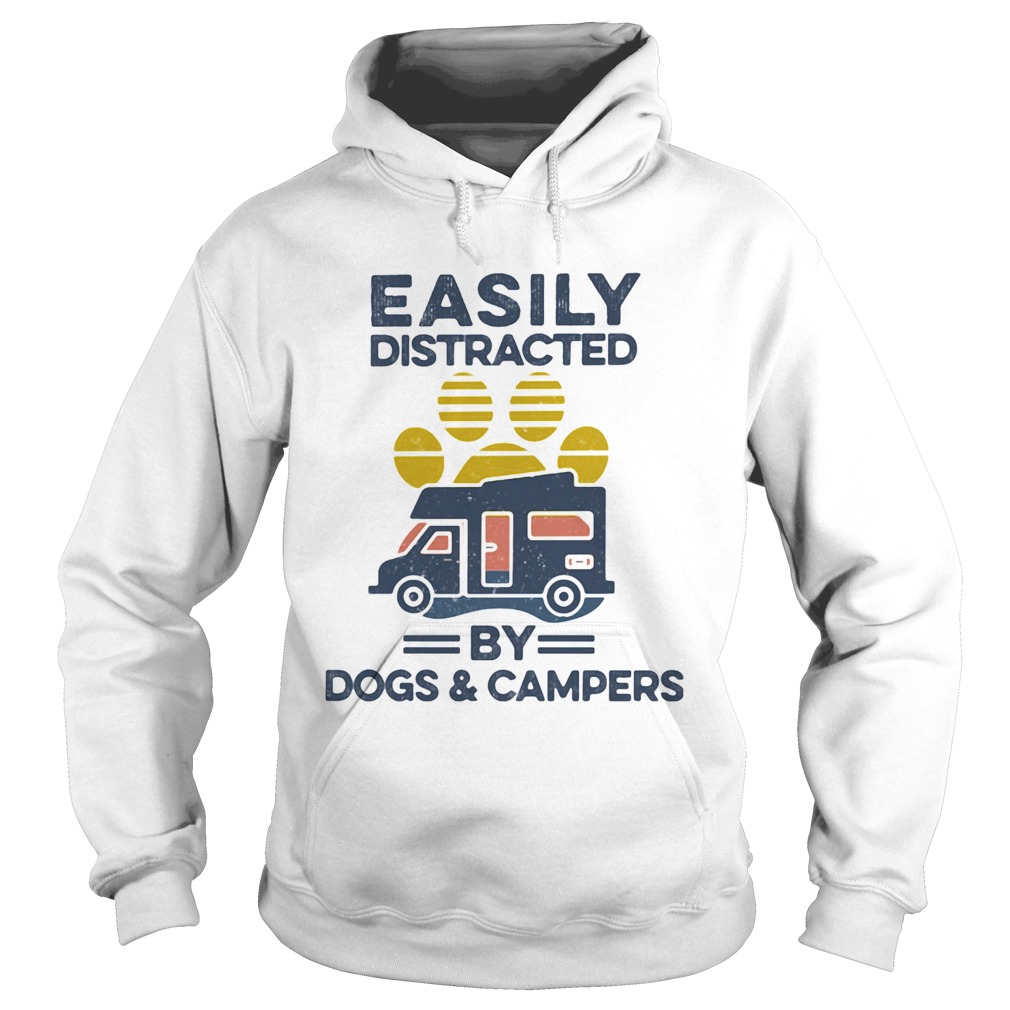 Easily Distracted By Dogs And Campers Footprint Vintage Retro Hoodie