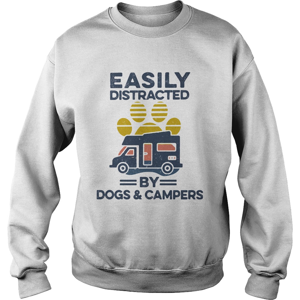 Easily Distracted By Dogs And Campers Footprint Vintage Retro Sweatshirt