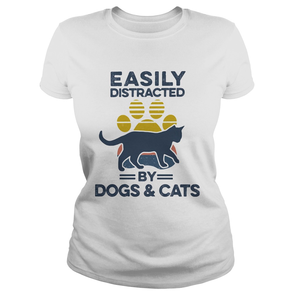 Easily Distracted By Dogs And Cats Footprint Vintage Retro Classic Ladies