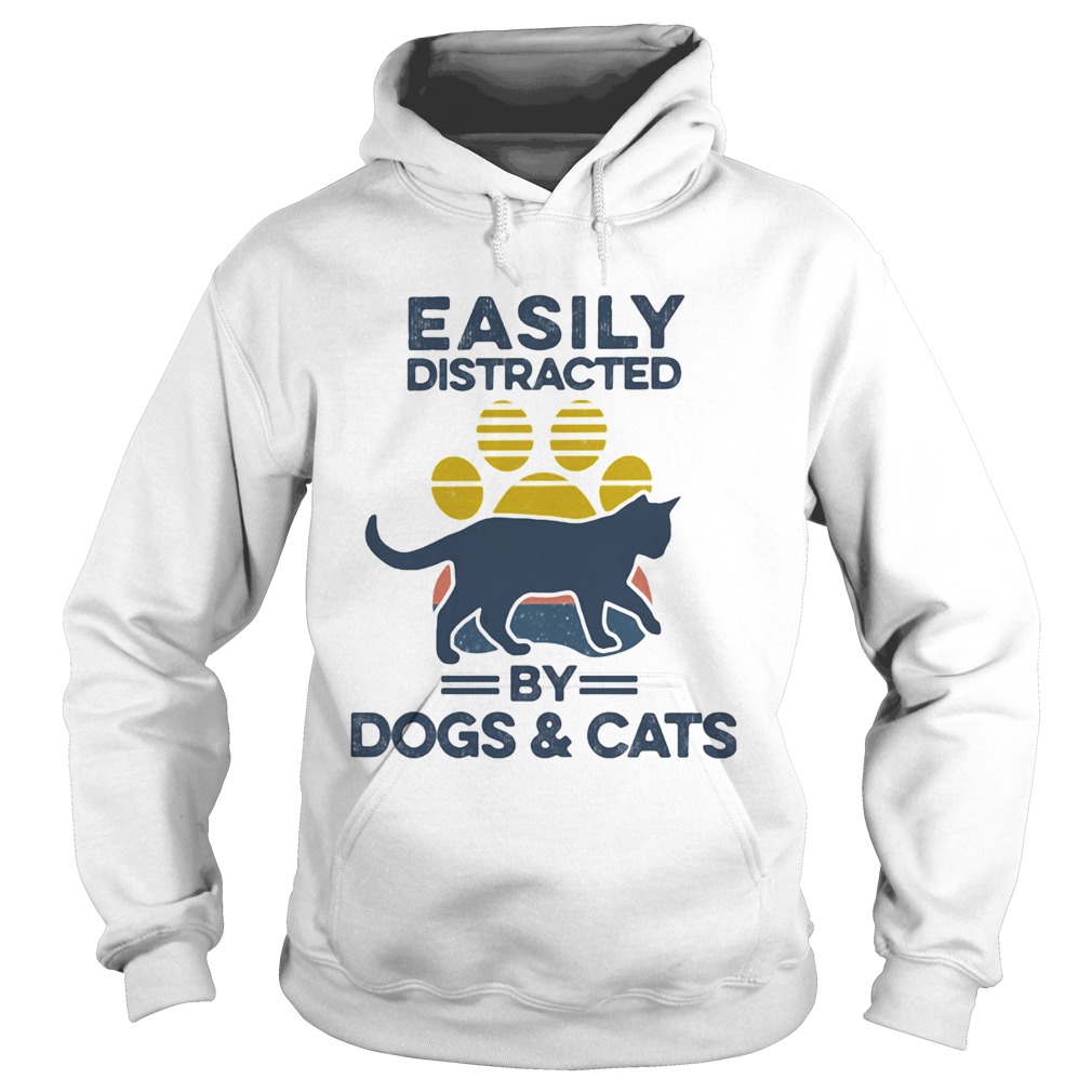 Easily Distracted By Dogs And Cats Footprint Vintage Retro Hoodie