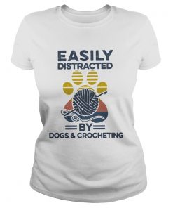 Easily Distracted By Dogs And Crocheting Footprint Vintage Retro  Classic Ladies