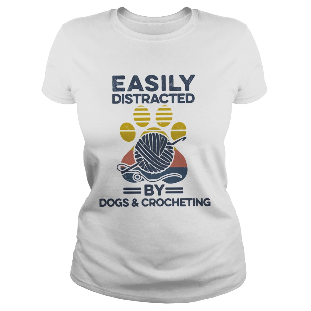 Easily Distracted By Dogs And Crocheting Footprint Vintage Retro Classic Ladies