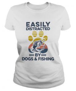 Easily Distracted By Dogs And Fishing Footprint Vintage Retro  Classic Ladies