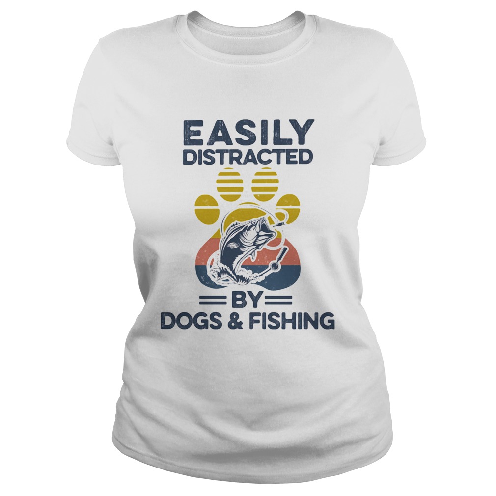 Easily Distracted By Dogs And Fishing Footprint Vintage Retro Classic Ladies