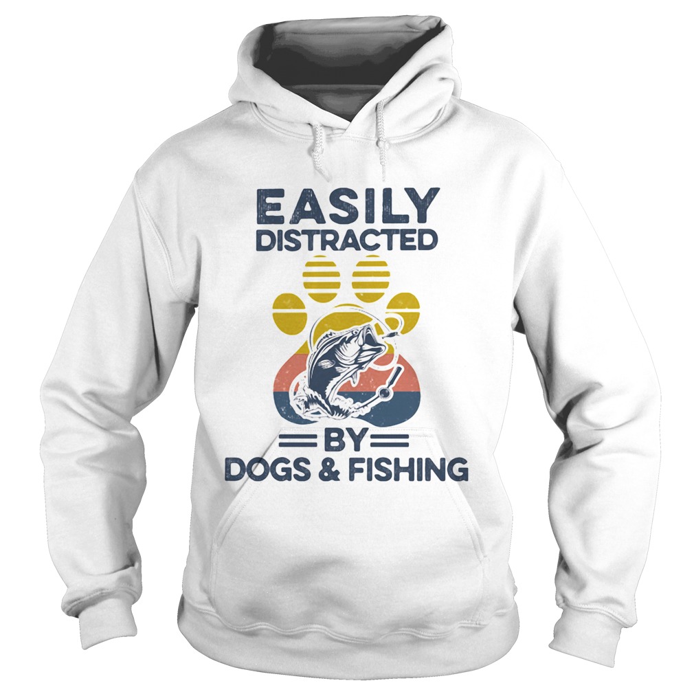 Easily Distracted By Dogs And Fishing Footprint Vintage Retro Hoodie