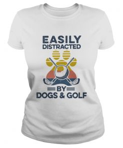Easily Distracted By Dogs And Golf Footprint Vintage Retro  Classic Ladies