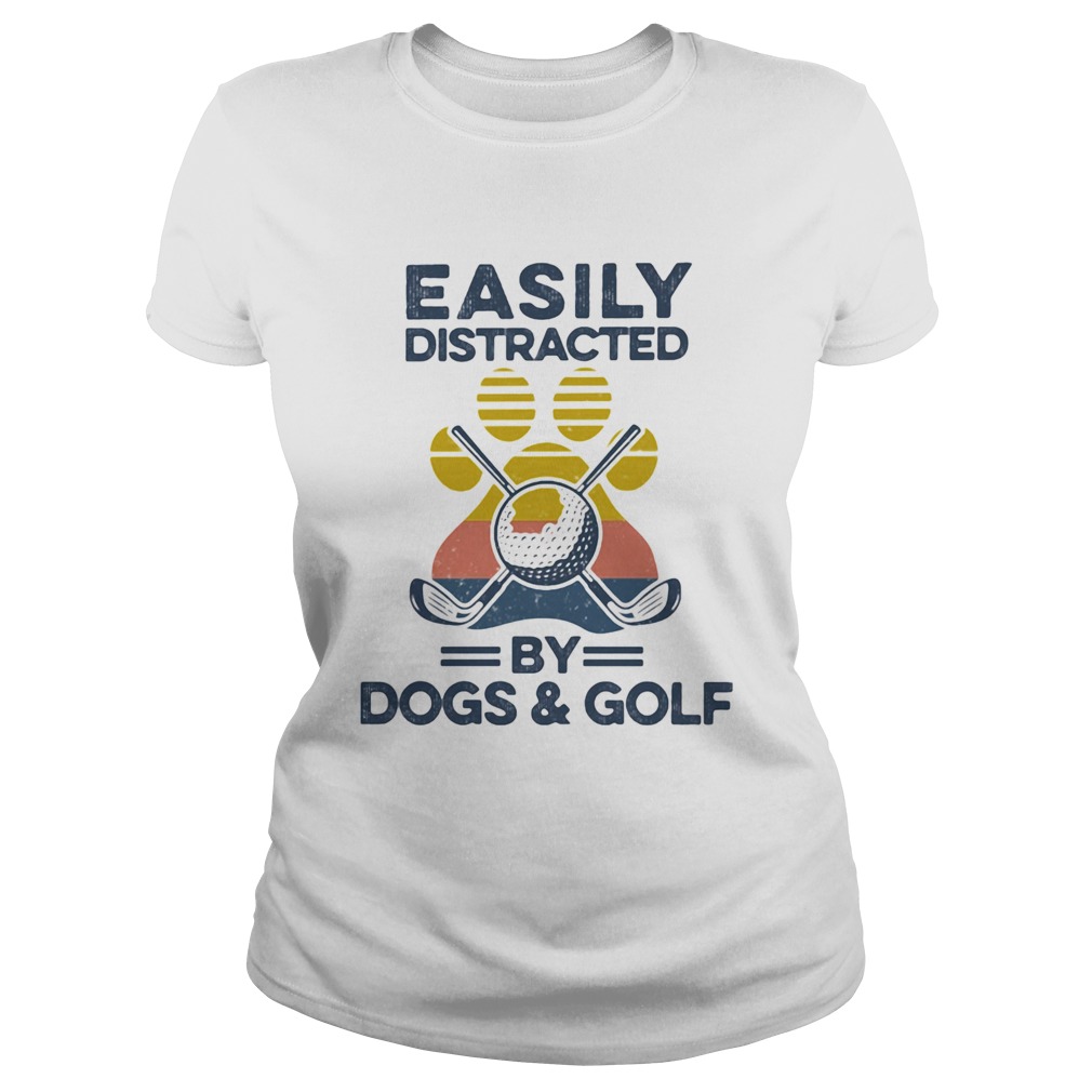Easily Distracted By Dogs And Golf Footprint Vintage Retro Classic Ladies