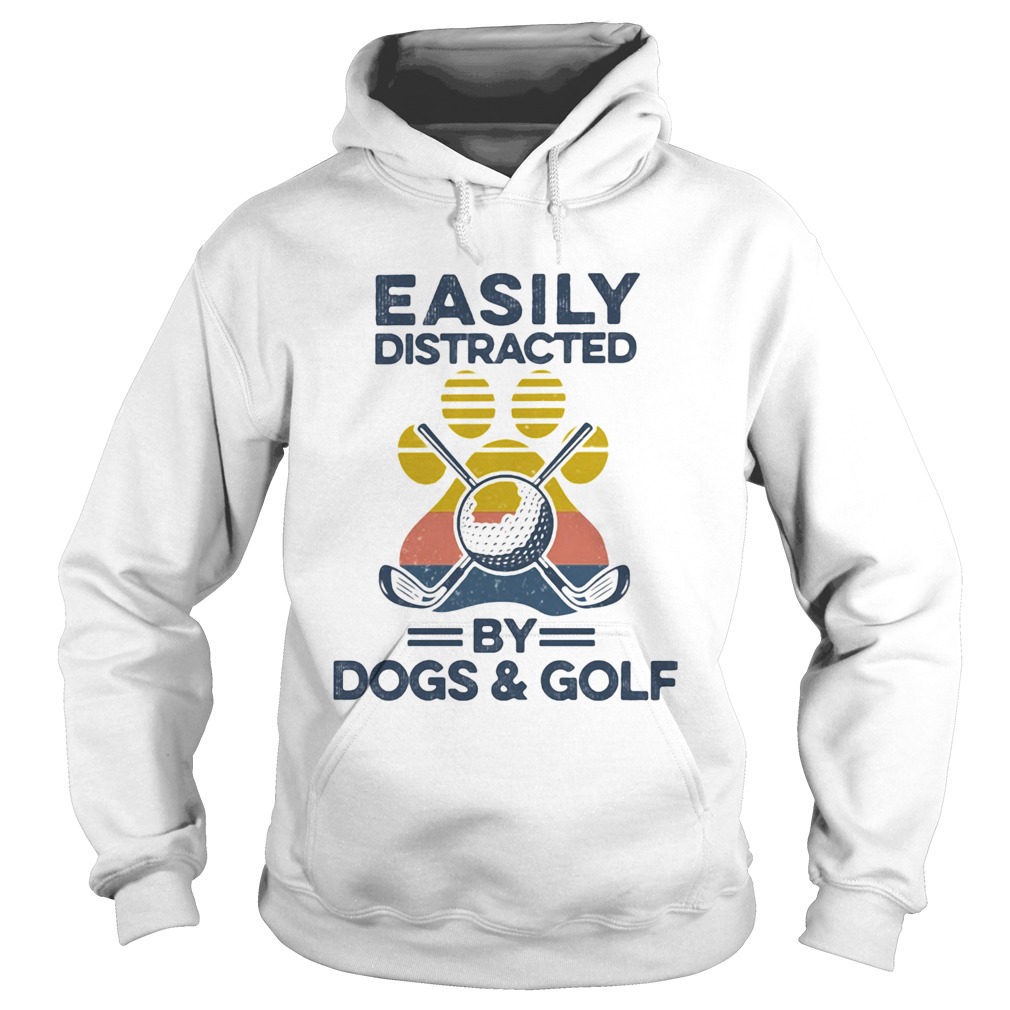 Easily Distracted By Dogs And Golf Footprint Vintage Retro Hoodie
