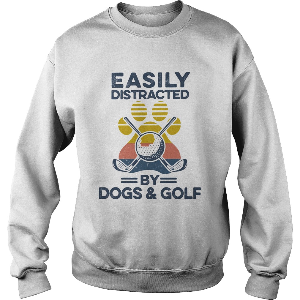 Easily Distracted By Dogs And Golf Footprint Vintage Retro Sweatshirt