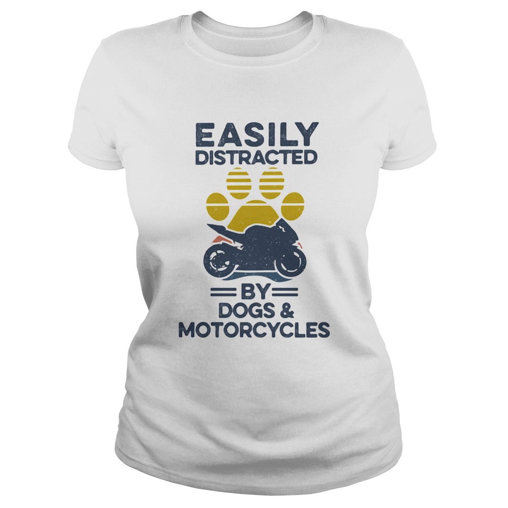 Easily Distracted By Dogs And Motorcycles Footprint Vintage Retro Classic Ladies