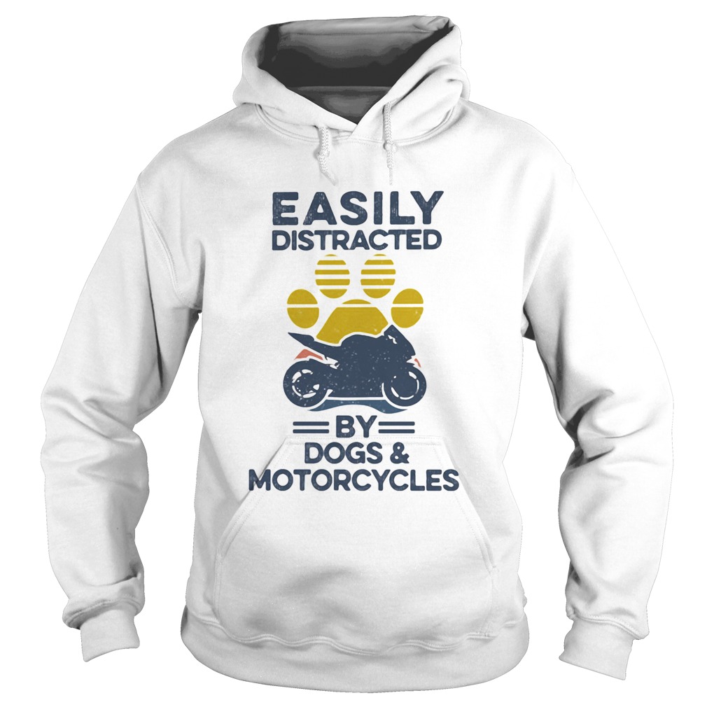 Easily Distracted By Dogs And Motorcycles Footprint Vintage Retro Hoodie