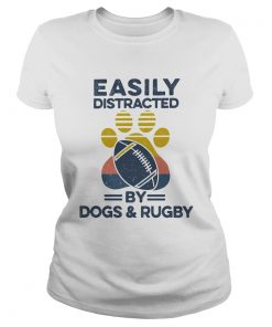 Easily Distracted By Dogs And Rugby Footprint Vintage Retro  Classic Ladies