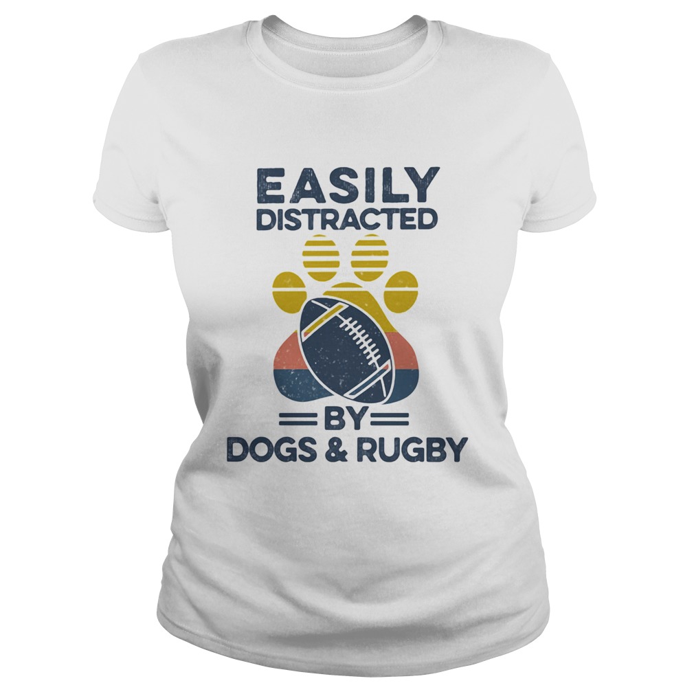Easily Distracted By Dogs And Rugby Footprint Vintage Retro Classic Ladies