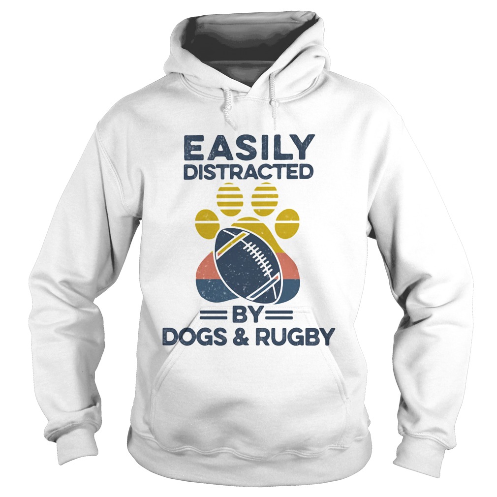 Easily Distracted By Dogs And Rugby Footprint Vintage Retro Hoodie