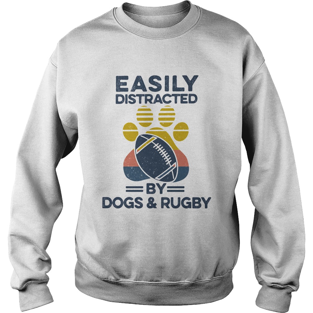 Easily Distracted By Dogs And Rugby Footprint Vintage Retro Sweatshirt