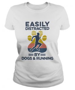 Easily Distracted By Dogs And Running Footprint Vintage Retro  Classic Ladies
