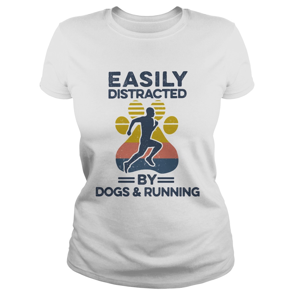 Easily Distracted By Dogs And Running Footprint Vintage Retro Classic Ladies