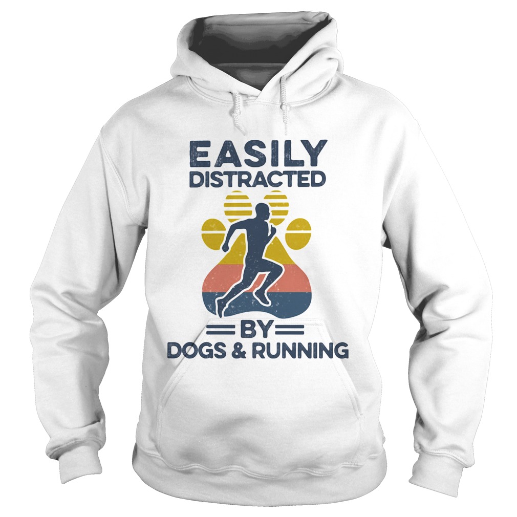 Easily Distracted By Dogs And Running Footprint Vintage Retro Hoodie